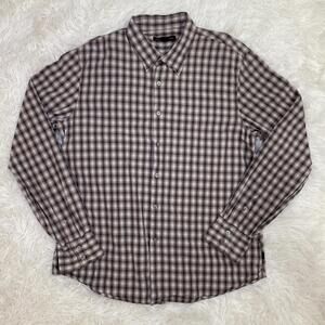 John Varvatos USA Men's Brown Tan Plaid Button Up Cotton Shirt Size XL